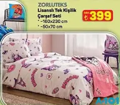 ZORLUTEKS LİSANSLI TEK KİŞİLİK ÇARŞAF SETİ 160X230 CM 50X70 CM